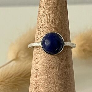 925 Sterling Silver Overlay Minimalist Lapis Lazuli Gemstone Ring Size 6